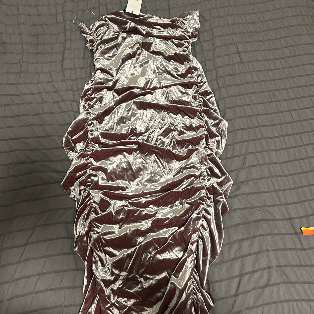AKIRA Strapless Velvet Dress in Silver